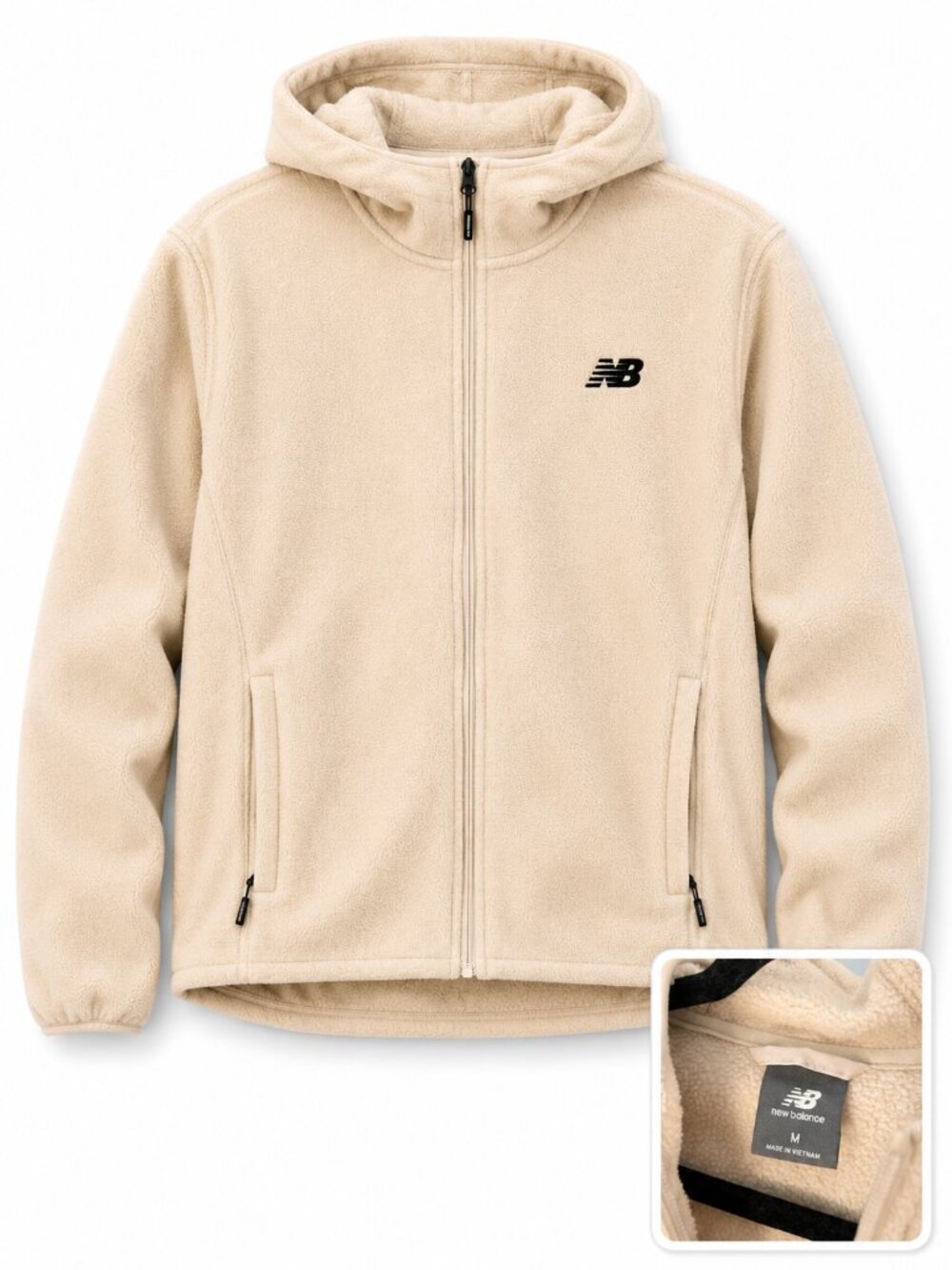 New Balance Full Zip Fleece Hoodie | Men's Medium | Cream Sherpa Jacket